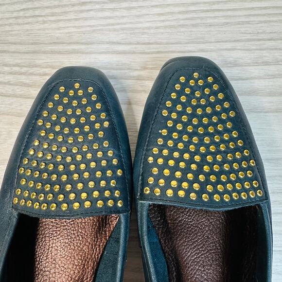 Enzo Angiolini Lieutenant Loafer SZ 6.5M Blue Leather Gold Studded Slip On Flat - Picture 6 of 10